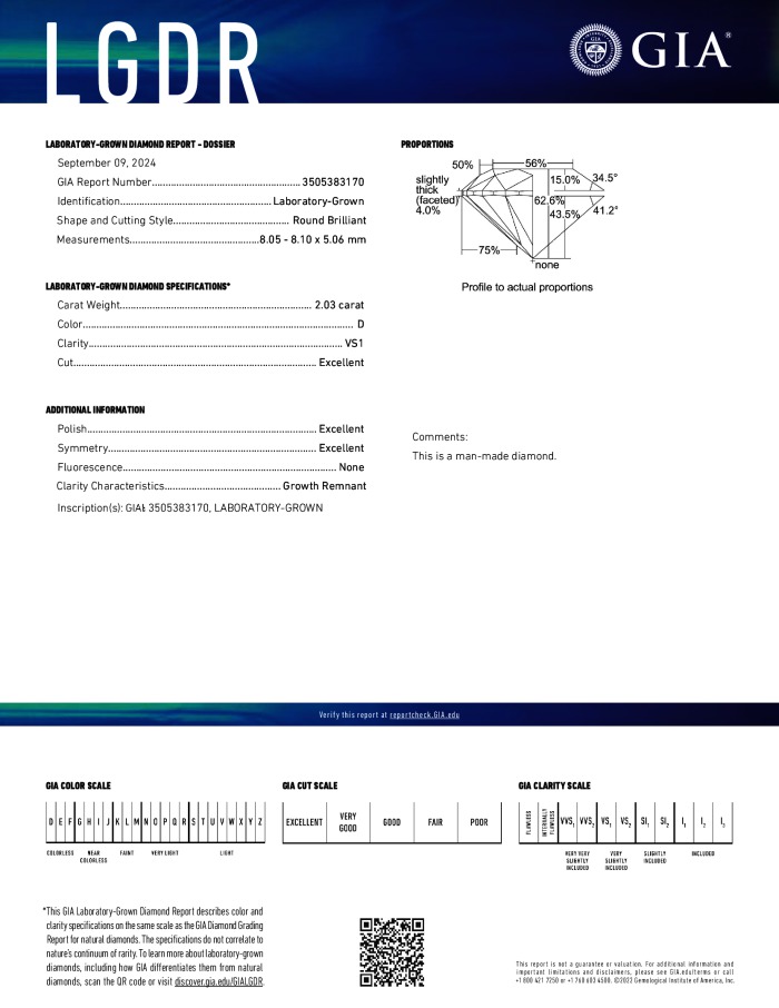 GIA diamond lab report #3505383170